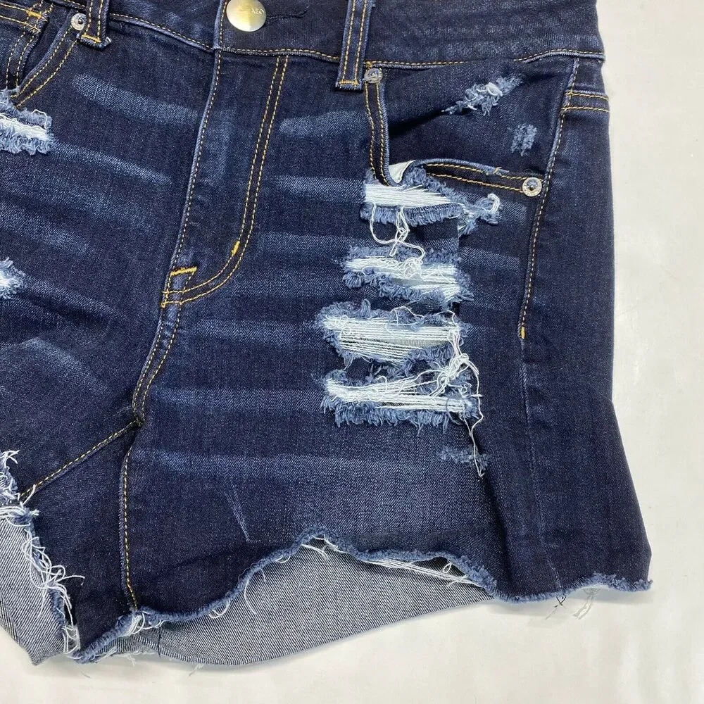 American Eagle Shorts 6 Hi-Rise Shortie 360 Super Stretch Denim Distressed EUC